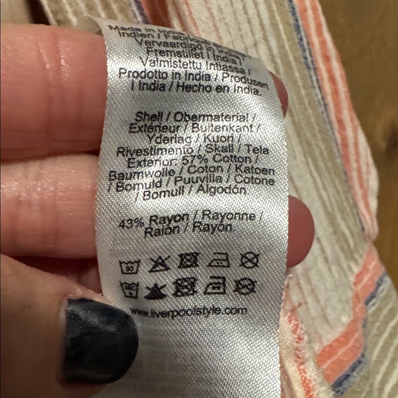 Liverpool Los Angeles Womens Blue Peach Tan Striped Collared Button Down Shirt S - Picture 6 of 8